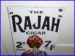 Vintage THE RAJAH CIGAR 2d EACH 7 FOR 1/- Steel & Enamel Sign 22-3/4 x12-1/2