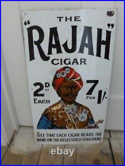 Vintage THE RAJAH CIGAR 2d EACH 7 FOR 1/- Steel & Enamel Sign 22-3/4 x12-1/2
