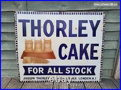 Vintage THORLEYS CAKE Enamel Sign Advertising LARGE 32 x 27