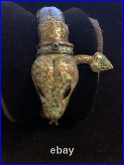 Vintage Taxco Mexico Sterling Silver Green Enamel Snake Bracelet Signed