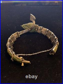 Vintage Taxco Mexico Sterling Silver Green Enamel Snake Bracelet Signed
