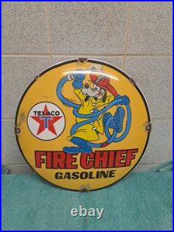 Vintage Texaco Gasoline Enamel Button Sign Disney Goofy 29cm Wide