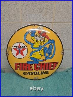 Vintage Texaco Gasoline Enamel Button Sign Disney Goofy 29cm Wide