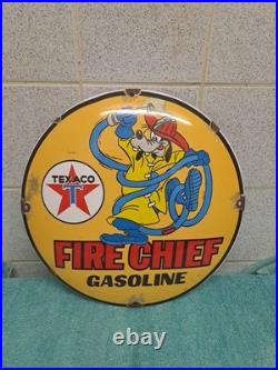 Vintage Texaco Gasoline Enamel Button Sign Disney Goofy 29cm Wide