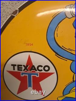 Vintage Texaco Gasoline Enamel Button Sign Disney Goofy 29cm Wide