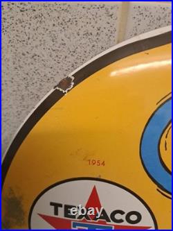 Vintage Texaco Gasoline Enamel Button Sign Disney Goofy 29cm Wide