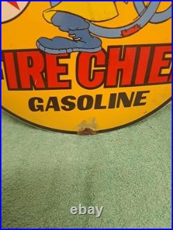 Vintage Texaco Gasoline Enamel Button Sign Disney Goofy 29cm Wide