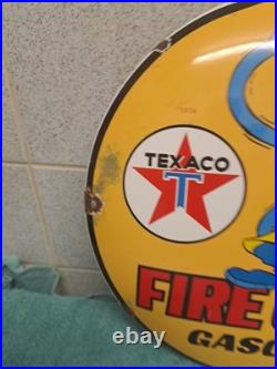 Vintage Texaco Gasoline Enamel Button Sign Disney Goofy 29cm Wide