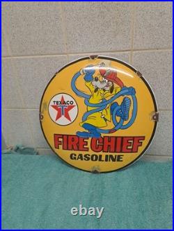 Vintage Texaco Gasoline Enamel Button Sign Disney Goofy 29cm Wide