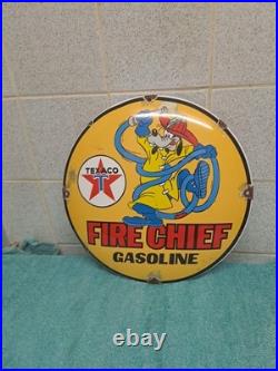 Vintage Texaco Gasoline Enamel Button Sign Disney Goofy 29cm Wide