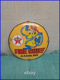 Vintage Texaco Gasoline Enamel Button Sign Disney Goofy 29cm Wide