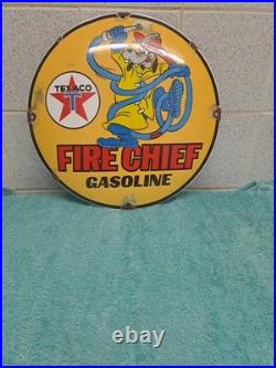 Vintage Texaco Gasoline Enamel Button Sign Disney Goofy 29cm Wide