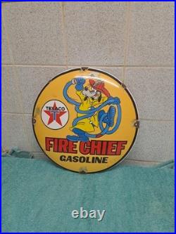 Vintage Texaco Gasoline Enamel Button Sign Disney Goofy 29cm Wide