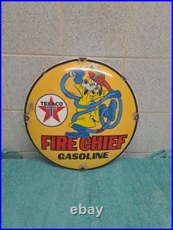 Vintage Texaco Gasoline Enamel Button Sign Disney Goofy 29cm Wide