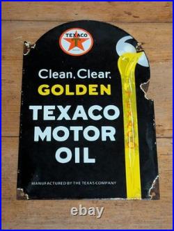 Vintage Texaco Golden Motor Oil Enamel Sign 12x8 Automotive Garage Mancave