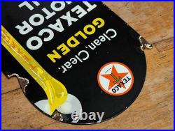 Vintage Texaco Golden Motor Oil Enamel Sign 12x8 Automotive Garage Mancave