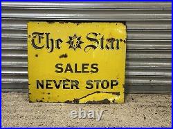 Vintage The Star Newspaper Yellow Enamel Newsagent Shop Sign Wall Art Man Cave