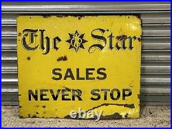 Vintage The Star Newspaper Yellow Enamel Newsagent Shop Sign Wall Art Man Cave