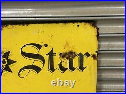 Vintage The Star Newspaper Yellow Enamel Newsagent Shop Sign Wall Art Man Cave