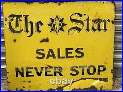 Vintage The Star Newspaper Yellow Enamel Newsagent Shop Sign Wall Art Man Cave