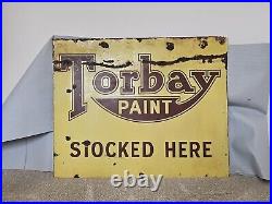 Vintage Torbay Paint Stocked Here enamel sign Large Man Cave