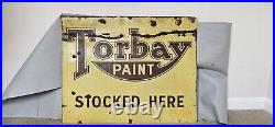 Vintage Torbay Paint Stocked Here enamel sign Large Man Cave