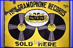 Vintage Twin Gramophone Records Sign Board Porcelain Enamel Double Sided Collect