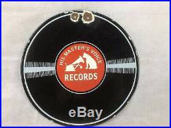 Vintage Two Sided sign His Master Voice enamel sign record sign