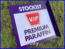 Vintage VIP Enamel Sign Advertising Petrol Oil Old Double Sided