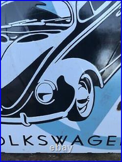 Vintage VW VOLKSWAGEN BEETLE Light Blue Enamel Advertising sign