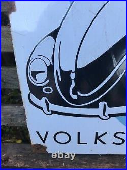 Vintage VW VOLKSWAGEN BEETLE Light Blue Enamel Advertising sign