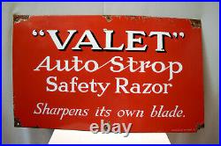 Vintage Valet Porcelain Enamel Sign Board Auto Strop Safety Razor Franco Sign