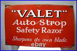 Vintage Valet Porcelain Enamel Sign Board Auto Strop Safety Razor Franco Sign