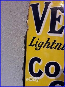 Vintage Venos Cough Cure Yellow Enamel Advertising Sign 61 cm x 36