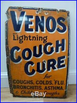Vintage Venos Lightning Cough Cure Enamel Sign