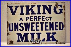 Vintage Viking Unsweetened Milk Porcelain Enamel Sign 14x10 Wills & Co London Vintage Viking Unsweetened Milk Porcelain Enamel Sign 14x10 Wills & Co London