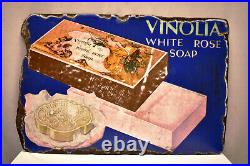 Vintage Vinolia Soap Porcelain Enamel Sign Board White Rose Double Sided London