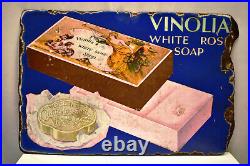 Vintage Vinolia Soap Porcelain Enamel Sign Board White Rose Double Sided London