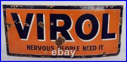 Vintage Virol Enamel Sign Nervous People Need It Antique Advertising 4ft Genuine