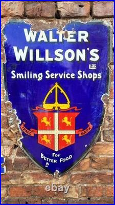 Vintage WALTER WILLSON'S SMILING SERVICE Enamel Sign Vintage WALTER WILLSON'S SMILING SERVICE Enamel Sign