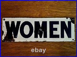 Vintage'WOMEN' Enamel Advertising Sign Possibly Prison Unusual Blue on White