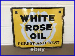 Vintage White Rose Oil Purest And Best Double Sided Enamel Advertising Sign