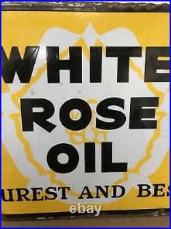 Vintage White Rose Oil Purest And Best Double Sided Enamel Advertising Sign