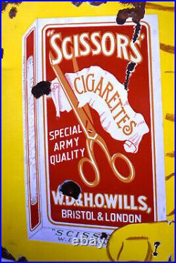 Vintage Wills Scissors Brand Porcelain Enamel Sign Bristol London Advertising