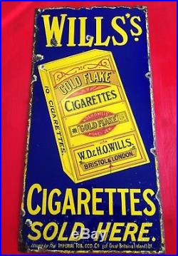Vintage Wills's Gold Flake Cigarettes Shop Sign Retro Enamel Metal