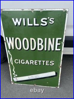 Vintage Wills's Woodbines Cigarette Enamel Advertising Sign 36x24 Great Patina Vintage Wills's Woodbines Cigarette Enamel Advertising Sign 36x24 Great Patina