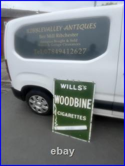 Vintage Wills's Woodbines Cigarette Enamel Advertising Sign 36x24 Great Patina Vintage Wills's Woodbines Cigarette Enamel Advertising Sign 36x24 Great Patina