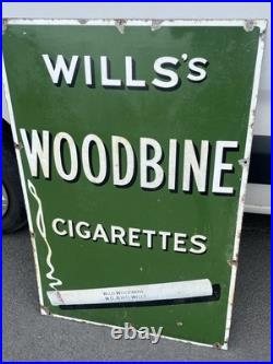 Vintage Wills's Woodbines Cigarette Enamel Advertising Sign 36x24 Great Patina Vintage Wills's Woodbines Cigarette Enamel Advertising Sign 36x24 Great Patina