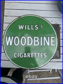 Vintage Willss DOUBLE SIDED Woodbine Enamel Circular Sign 17
