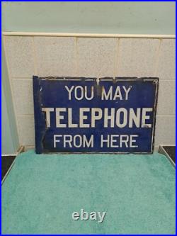 Vintage You May Telephone From Here Original Double-Sided Enamel Sign Vintage You May Telephone From Here Original Double-Sided Enamel Sign